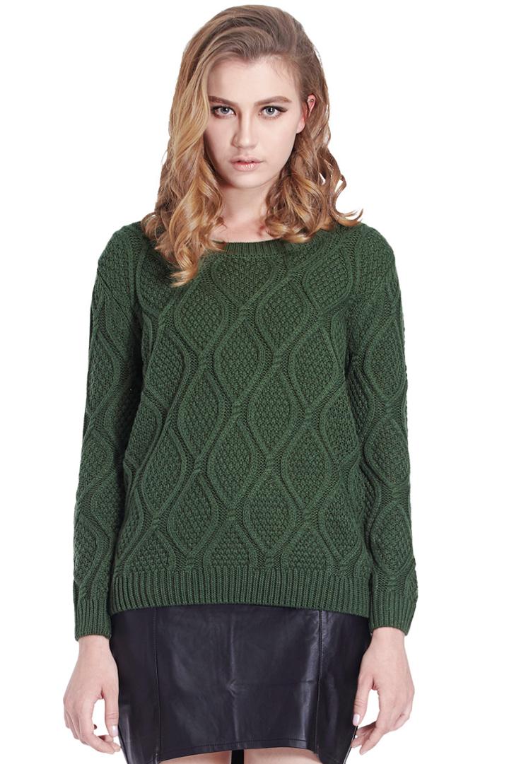 Romwe Diamond Pattern Army Green Jumper