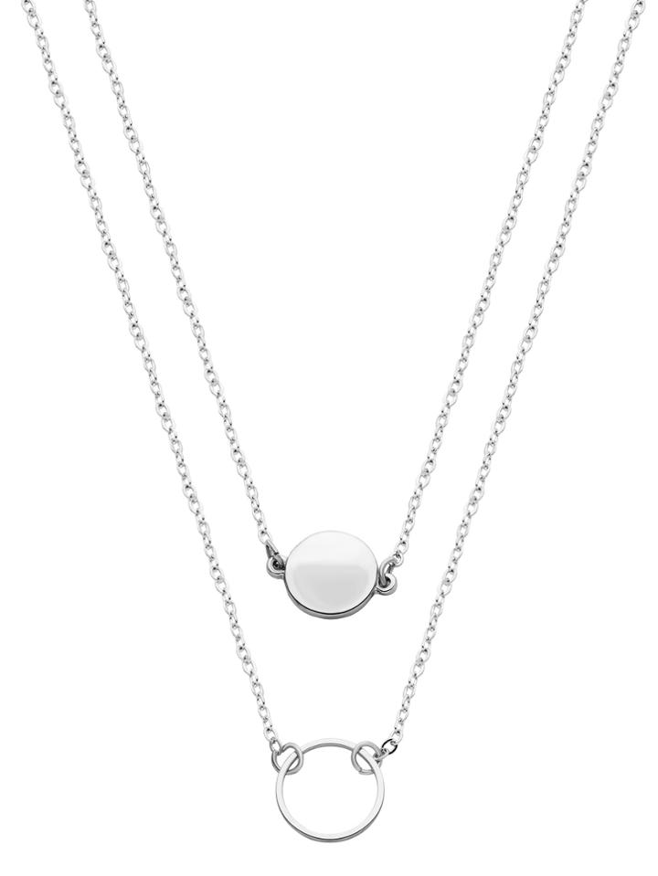 Romwe Silver Double Layer Geometric Round Necklace