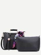 Romwe Black Pu Tassel Handbag Set With Convertible Strap