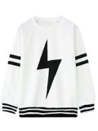 Romwe Lightning Print Striped White Sweatshirt