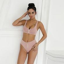 Romwe Joyfunear Zip Front Tank Top Solid Bikini Set