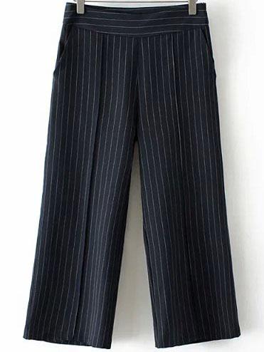 Romwe Vertical Striped Wide Leg Navy Pant