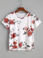 Romwe Floral Print High Low T-shirt
