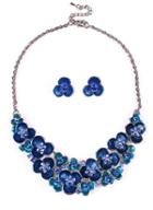Romwe Blue Diamond Silver Flowers Necklace With Earrings