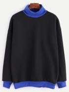 Romwe Black Contrast Trim High Neck Sweatshirt
