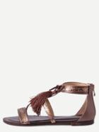 Romwe Bronzer Fringe Flat Sandals