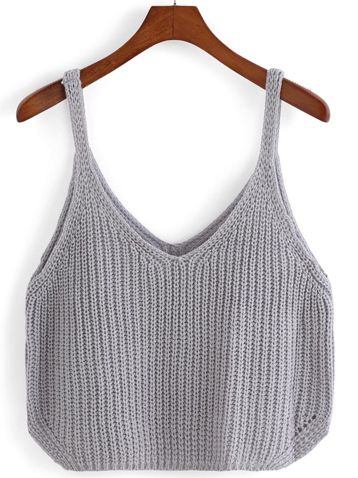 Romwe Grey Spaghetti Strap Knit Cami Top