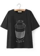 Romwe Coke Print Black T-shirt