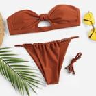 Romwe Cut-out Knot Bandeau With Low Rise Bikini Set