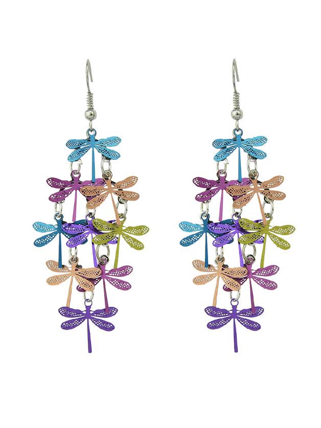 Romwe Colorful Boho Style Cute Dragonfly Party Earrings