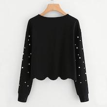 Romwe Plus Pearl Detail Scallop Trim Pullover