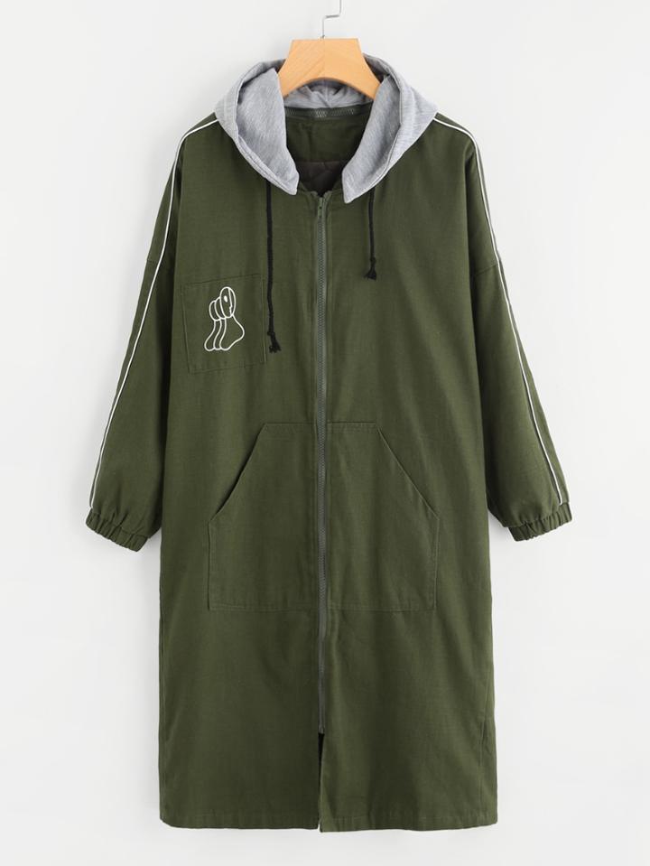 Romwe Kangaroo Pocket Letter Print Back Hooded Coat