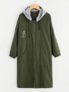 Romwe Kangaroo Pocket Letter Print Back Hooded Coat