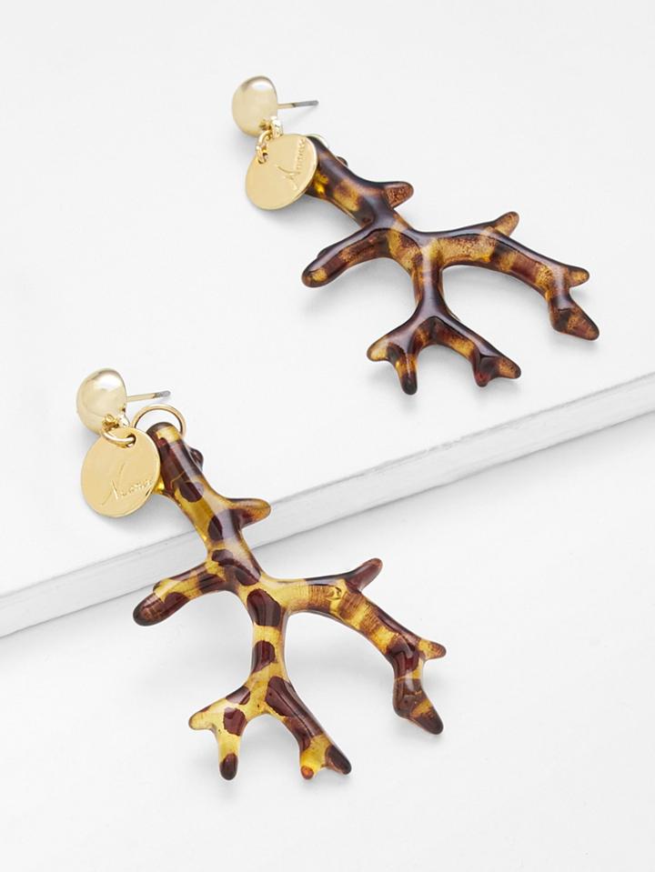 Romwe Leopard Branch Drop Earrings