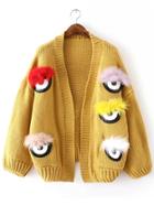 Romwe Yellow Feather Eye Embellished Sweater Coat