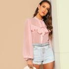Romwe Ruffle Tie Neck Dot Jacquard Top