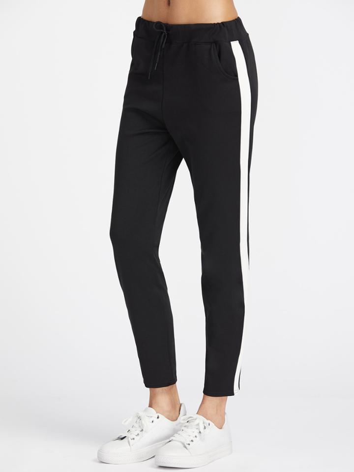 Romwe Contrast Panel Drawstring Sweatpants