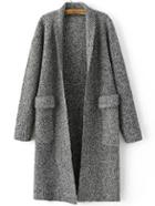 Romwe Grey Marled Knit Shawl Collar Textured Cardigan With Pockets