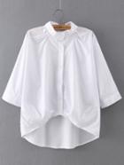 Romwe Band Collar Elbow Sleeve Dip Hem Blouse