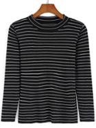 Romwe Round Neck Striped Black Sweater