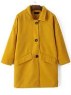 Romwe Lapel Single Breasted Woolen Yellow Coat