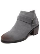 Romwe Grey Brush Pointed Toe Buckle Strap Boots