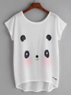 Romwe Panda Print Batwing Sleeve Dip Hem Tee