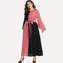 Romwe Plus Two Tone Flounce Sleeve Belted Dress