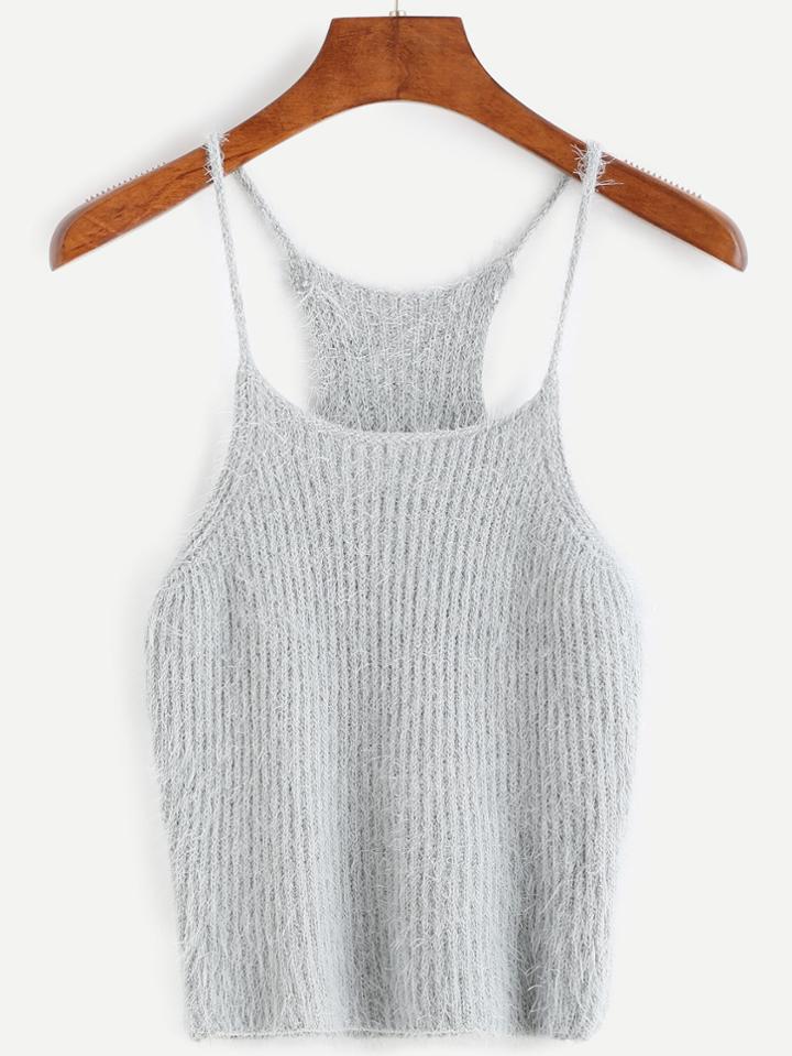 Romwe Grey Fuzzy Crop Cami Top