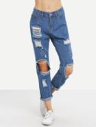 Romwe Distressed Paint Splatter Jeans