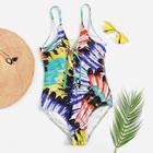 Romwe Random Feather Lace-up One Piece Swimsuit