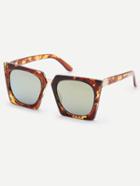 Romwe Amber Square Frame Sunglasses