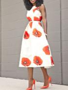 Romwe White Flower Print A-line Dress