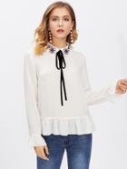 Romwe Frilled Cuff And Hem Embellished Collar Top