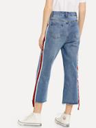 Romwe Stripe Contrast Raw Hem Jeans
