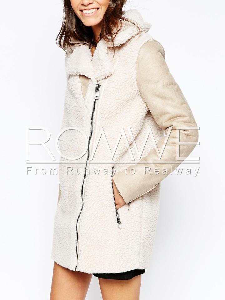 Romwe Beige Long Sleeve Lapel Coat