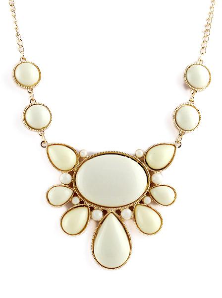 Romwe White Gemstone Gold Chain Necklace