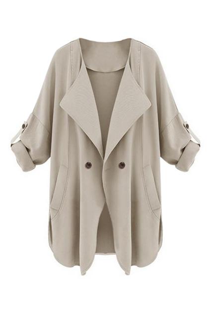 Romwe Rolled-up Asymmetric Khaki Coat