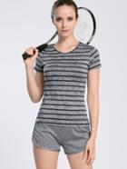 Romwe Heather Grey Striped T-shirt