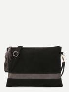 Romwe Black Suede Contrast Panel Clutch With Strap