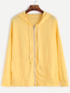 Romwe Yellow Drop Shoulder Pocket Hooded Zip Up Sweatshirt