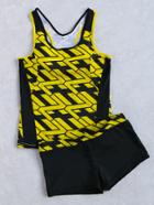 Romwe Black Print Racer Back Two-piece Swimwear