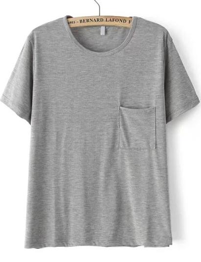 Romwe Grey Short Sleeve Pocket Loose T-shirt