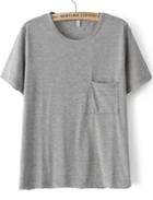 Romwe Grey Short Sleeve Pocket Loose T-shirt