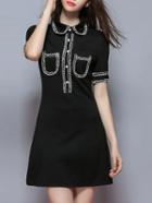 Romwe Black Lapel Pockets A-line Dress