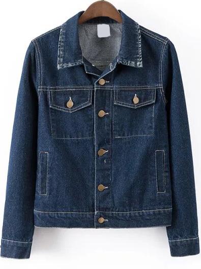 Romwe Lapel Pockets Denim Blue Coat