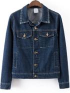 Romwe Lapel Pockets Denim Blue Coat