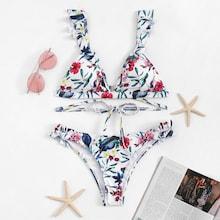 Romwe Ruffle Random Floral Bikini Set