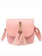 Romwe Pink Tassel Embellished Flap Bag