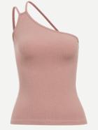 Romwe Pink Strappy One Shoulder Ribbed Top